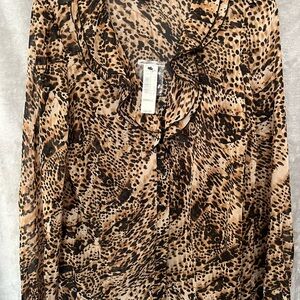 jcpenney Leopard Print Ruffle-Trim Blouse - Brown/Black